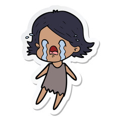 sticker of a cartoon woman crying