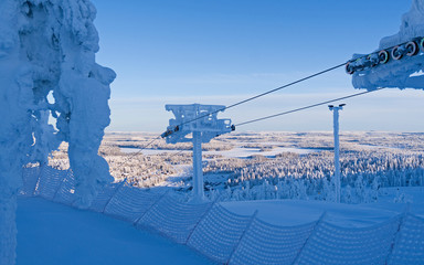 Kuusamo / Finland: Magnificent view to the southeast from Saarua top in Ruka ski area on a beautiful day in February
