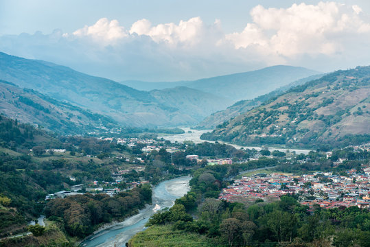 Bocono River crossing the city of Bococo in the Trujillo Andean Mountain
