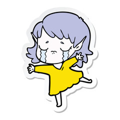 sticker of a cartoon crying elf girl