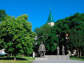 Slovakia, Bratislava city, Slovak National Uprising Square. Bronze monument in honor of the...