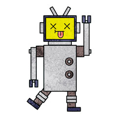 retro grunge texture cartoon robot