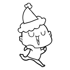 happy line drawing of a bald man wearing santa hat