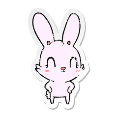 distressed sticker of a cute cartoon rabbit