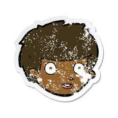 retro distressed sticker of a cartoon happy boys face