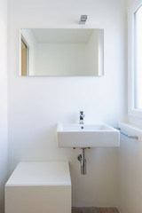 Front view with sink, mirror and window