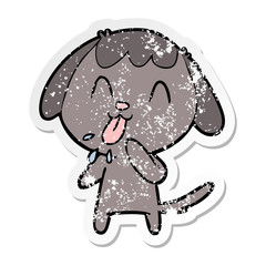 distressed sticker of a cute cartoon dog