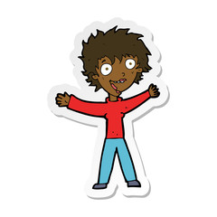 sticker of a cartoon excited woman