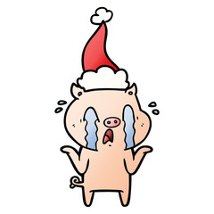 crying pig gradient cartoon of a wearing santa hat