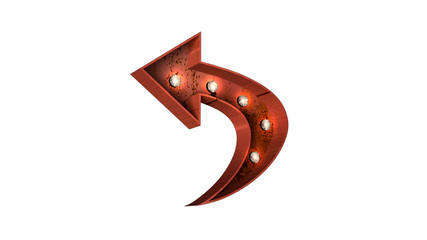 Naklejka premium Vintage Old Metal Marquee Retro Arrow with Lights On