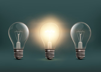 Vector light bulbs isolated on dark background
