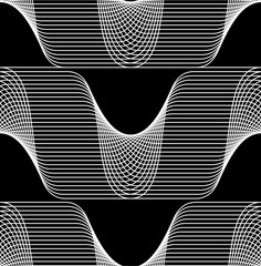 Abstract vector seamless op art pattern. Monochrome moire graphic ornament