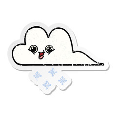 distressed sticker of a cute cartoon snow cloud