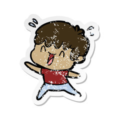 distressed sticker of a cartoon laughing boy