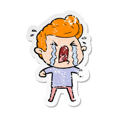 distressed sticker of a cartoon crying man