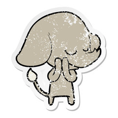 distressed sticker of a cartoon smiling elephant