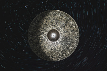 Drum cymbal in the form of a planet among the vastness of the space