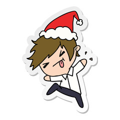 christmas sticker cartoon of kawaii boy