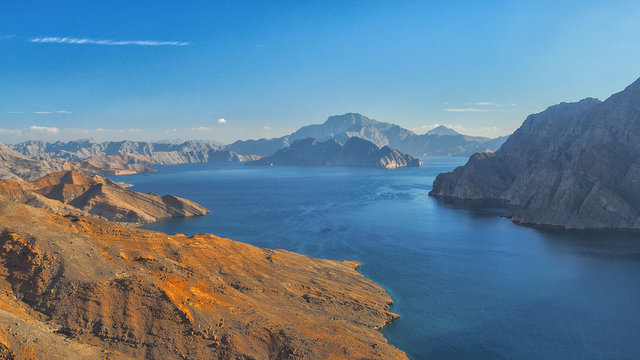 Khor Najd. Fantastic mountain landscape. Ru'us al Jibal. Al Hajar Moutains. Musandam. Oman