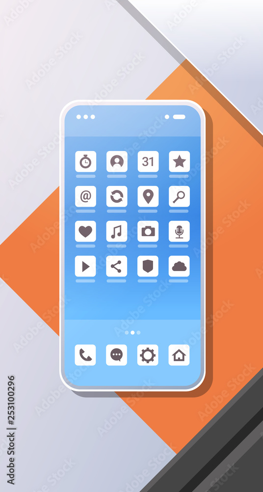 Aufkleber smartphone mobile application icons creative ui screen top angle view workplace desktop with cellpho