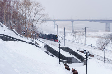 winter landscape with a steam train