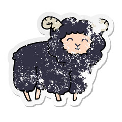 distressed sticker of a quirky hand drawn cartoon ram
