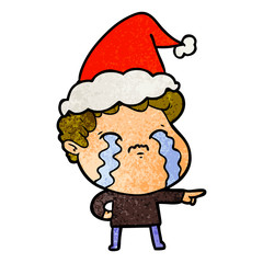 textured cartoon of a man crying wearing santa hat