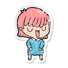 distressed sticker of a cartoon woman
