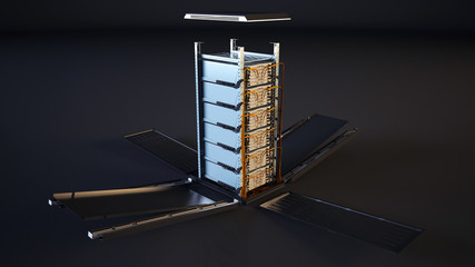 3D rendering of data center server rack tower. Full build with cable management and power supply. Datacenter cloud cluster. Backup, hosting, farm and storage rack.