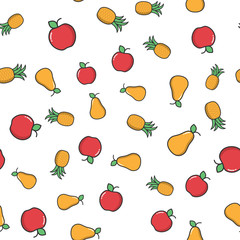 fruits color seamless pattern. filled vector fruits. apple, pear, pineapple pattern
