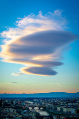 Fototapeta premium florence,tuscany/Italy 20 february 2019 :panoramic view of florence from michelangelo square at golden hour