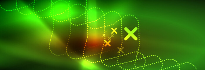 Neon glowing techno lines, hi-tech futuristic abstract background template with square shapes