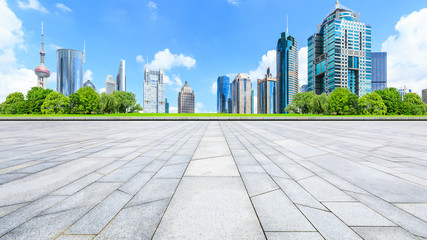 Empty square floor and Lujiazui cityscape in Shanghai,China