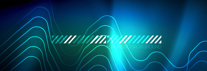 Neon glowing techno lines, hi-tech futuristic abstract background template with square shapes
