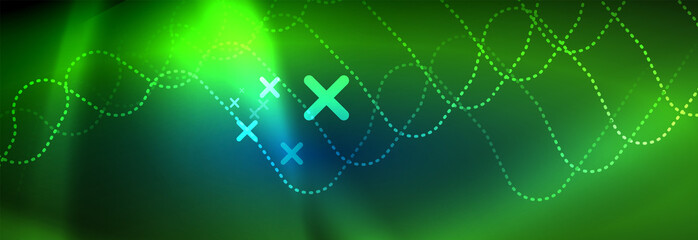 Neon glowing techno lines, hi-tech futuristic abstract background template with square shapes