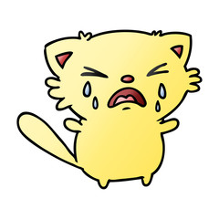 gradient cartoon of cute kawaii crying cat