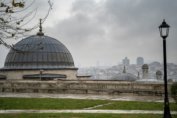 Fototapeta premium Aerial panorama view to Istanbul, Turkey. Dramatic sky