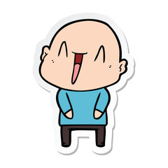sticker of a happy cartoon bald man