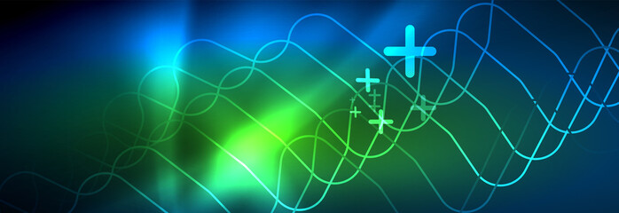 Neon glowing techno lines, hi-tech futuristic abstract background template with square shapes