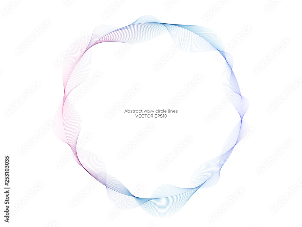 Aufkleber Vector abstract colourful circle frame with wave lines pattern flowing isolated on white background in concept of music, technology, ai