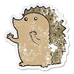 distressed sticker of a cartoon hedgehog