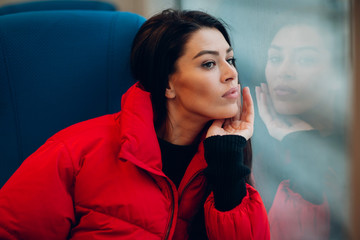 Young female and railway train.
