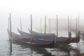 Fototapeta na wymiar Quay of San Marco and the lagoon in the fog of Venice