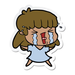 sticker of a cartoon woman crying