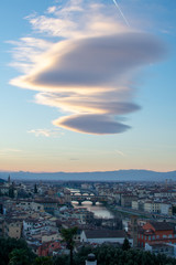 florence,tuscany/Italy 20 february 2019 :panoramic view of florence from michelangelo square at golden hour