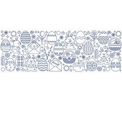 Easter elements arranged in strip. Vector linear egg, Bunny.