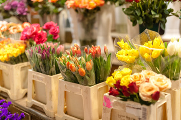 Street flower shop with colourful flowers