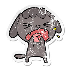 distressed sticker of a cute cartoon dog barking