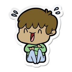sticker of a cartoon laughing boy