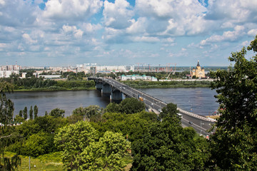 Fototapeta premium Urban landscape with a bridge and a river. Nizhny Novgorod